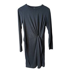 Uncle Frank Women's Long Sleeve Front Knot Mini Dress Gray Small Elevated Basic